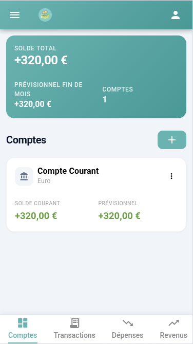 Écran principal de l'application Mon Compte